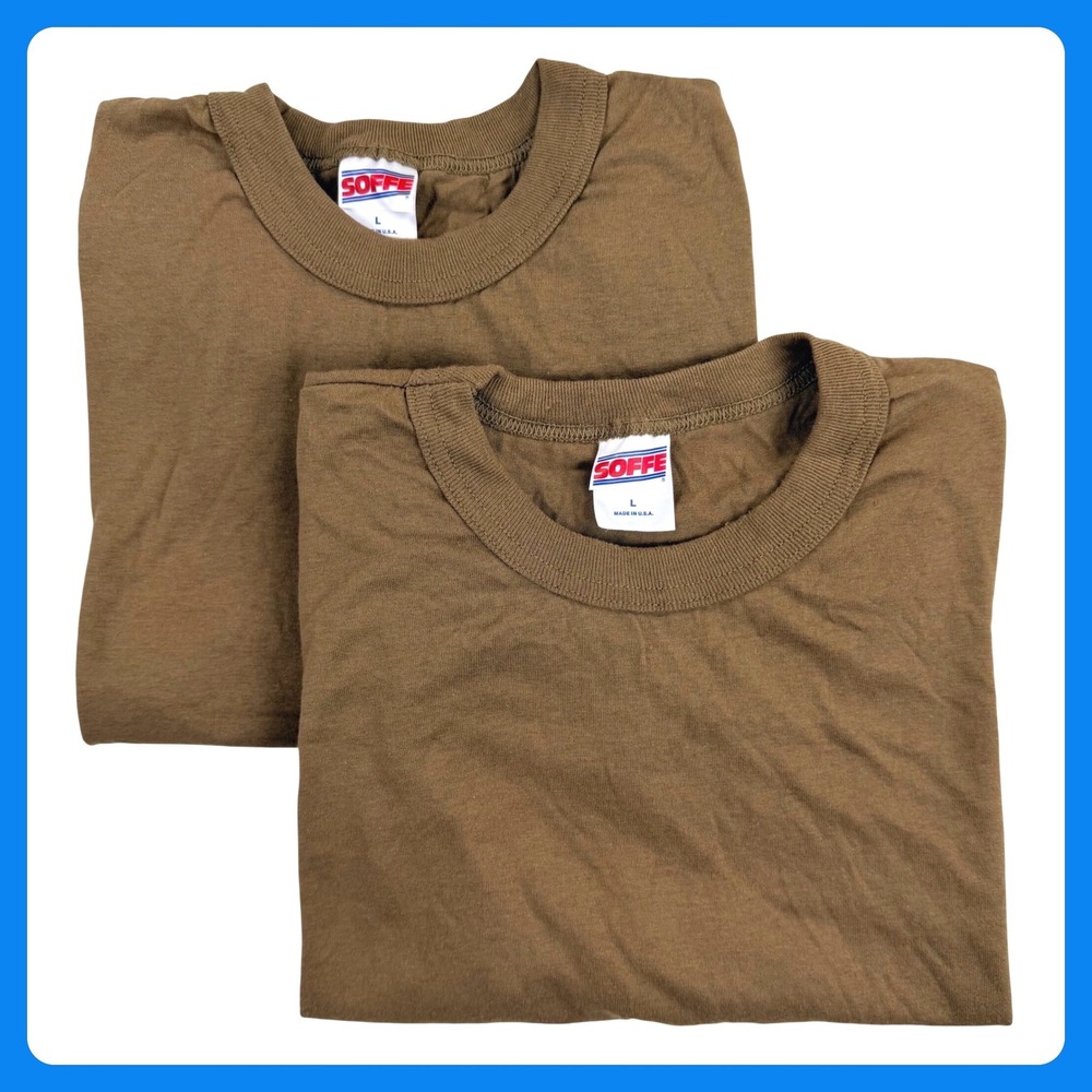 Soffe 2 Pack Military T-Shirt Mens Large Brown Cotton Blend Made in USA Tactical